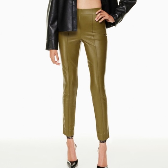 Babaton Pants - Babaton Aritzia Frida Olive Green Faux Leather Skinny Pants 4